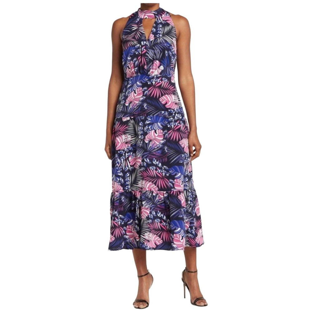 SAM EDELMAN Halter Neck Tiered Maxi Dress in Purple Multi Sleeveless‎ Size 0